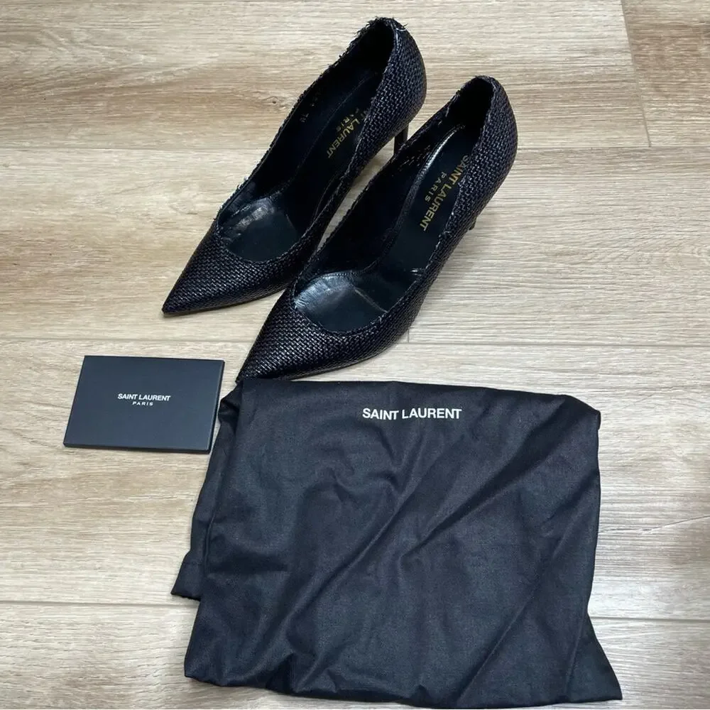 Saint Laurent Anja Woven Pointed Toe Pumps Black Sz 36 / US 6 - Picture 2 of 16
